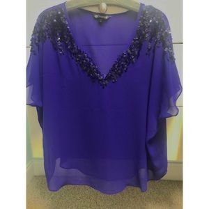 Express Purple Sheer Blouse with Sequins. Size L